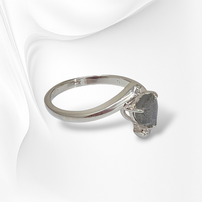 925 Sterling Silver Women's Ring with Authentic Labradorite and Cubic Zirconia Crystals