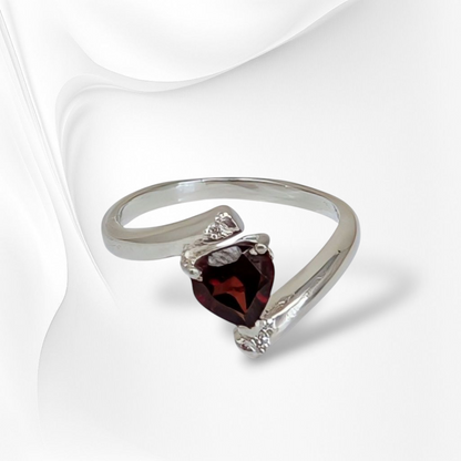 925 Sterling Silver Women's Ring with Authentic Red Garnet and Cubic Zirconia Crystals