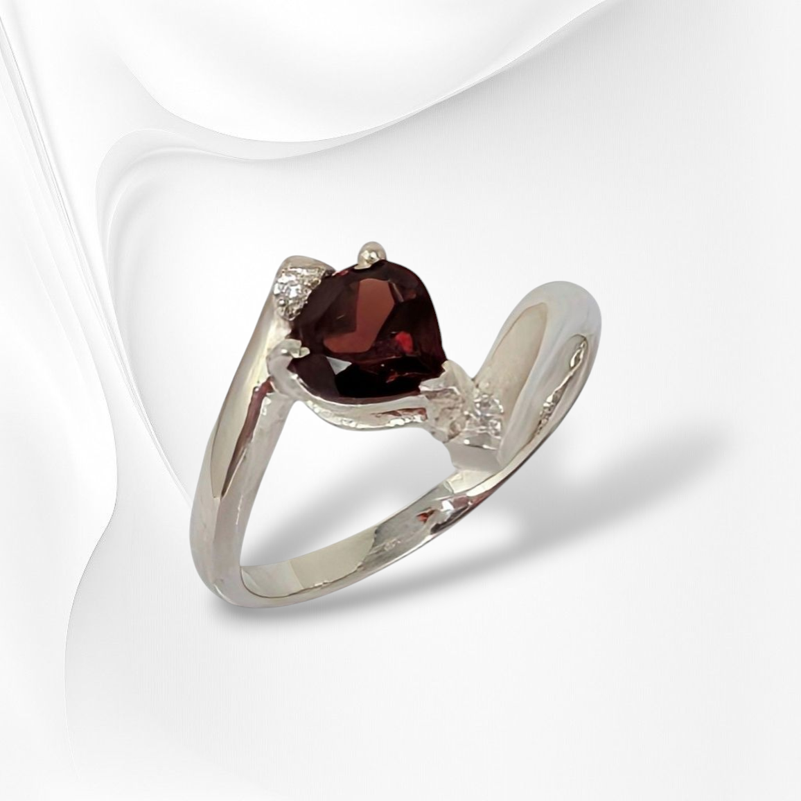 925 Sterling Silver Women's Ring with Authentic Red Garnet and Cubic Zirconia Crystals