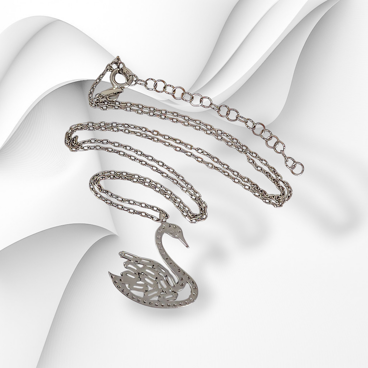 Genuine 925 Sterling Silver Women Necklace With Cubic Zirconia Crystals *Swan Necklace
