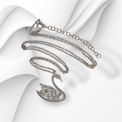 Genuine 925 Sterling Silver Women Necklace With Cubic Zirconia Crystals *Swan Necklace