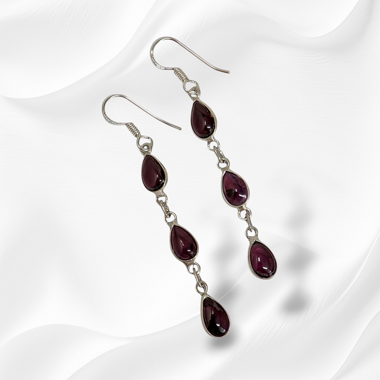 925 Sterling Silver Hook Earrings with Authentic Red Garnet Gemstones