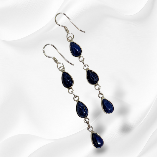 925 Sterling Silver Hook Earrings with Authentic Lapis Lazuli Gemstones