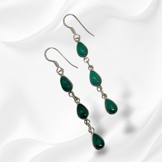 925 Sterling Silver Hook Earrings with Authentic Green Onyx Gemstones