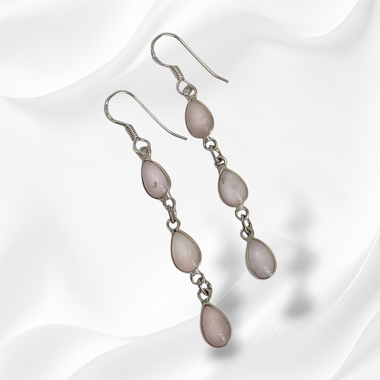 925 Sterling Silver Hook Earrings with Authentic Rose Quartz