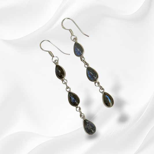 925 Sterling Silver Hook Earrings with Authentic Labradorite Gemstones