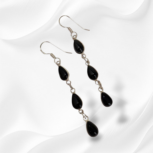 925 Sterling Silver Hook Earrings with Authentic Black Onyx Gemstones