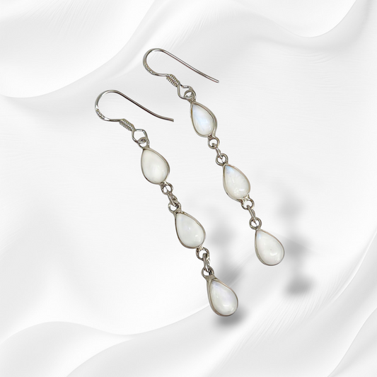 925 Sterling Silver Hook Earrings with Authentic Moonstone Gemstones