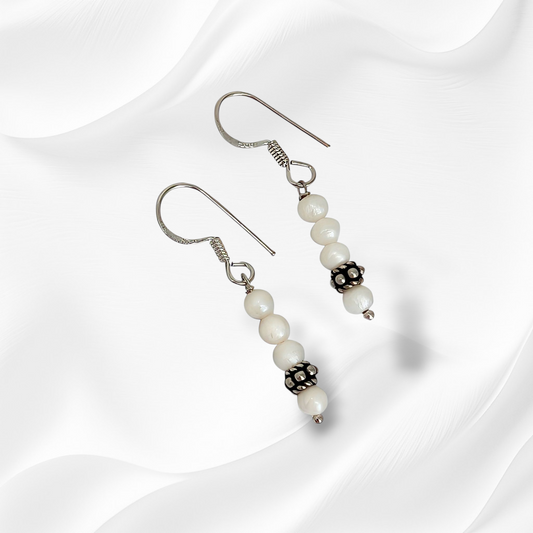 925 Sterling Silver Hook Earrings with Authentic Freshwater Pearls