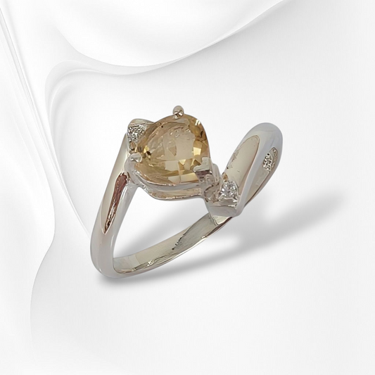 925 Sterling Silver Women's Ring with Authentic Citrine and Cubic Zirconia Crystals