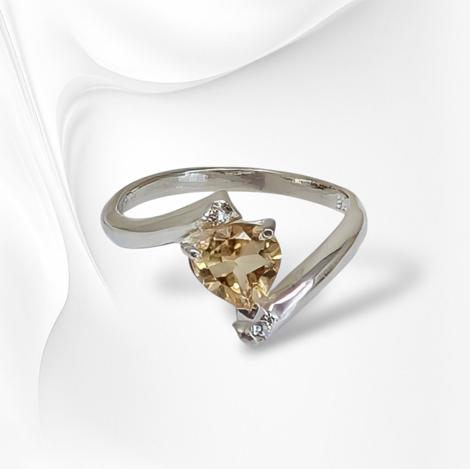 925 Sterling Silver Women's Ring with Authentic Citrine and Cubic Zirconia Crystals