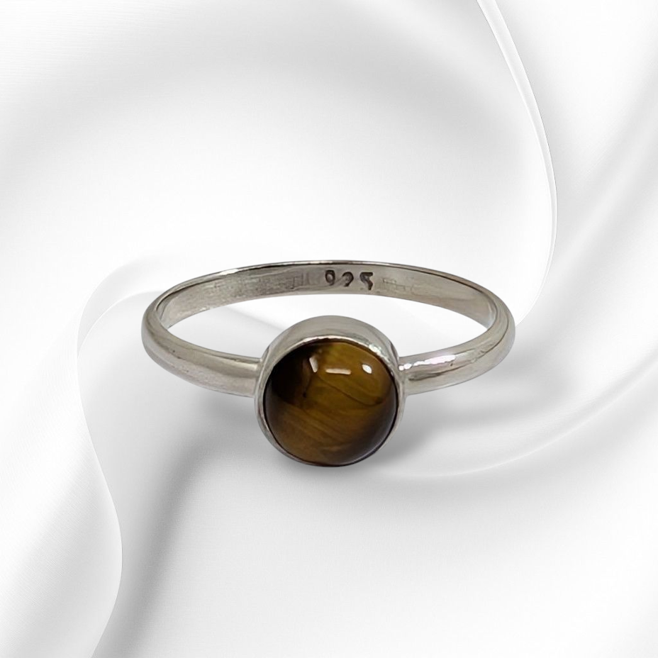 925 Sterling Silver Women's Ring with Authentic Tiger's Eye Gemstone