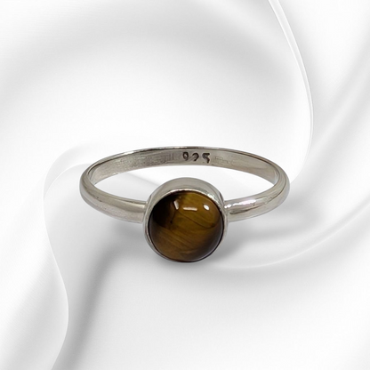 925 Sterling Silver Women's Ring with Authentic Tiger's Eye Gemstone