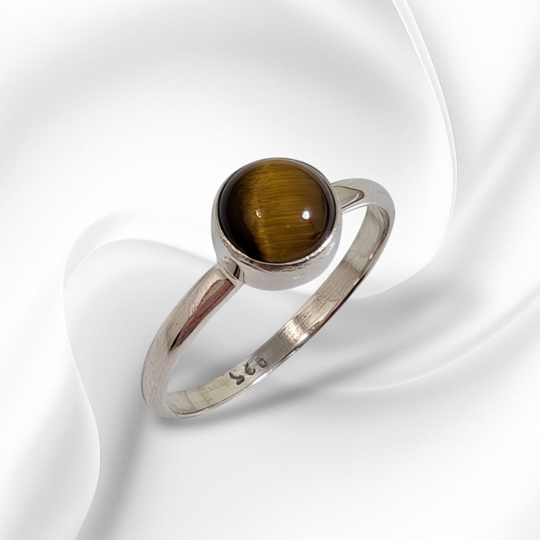 925 Sterling Silver Women's Ring with Authentic Tiger's Eye Gemstone