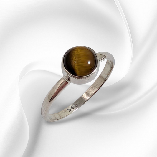 925 Sterling Silver Women's Ring with Authentic Tiger's Eye Gemstone