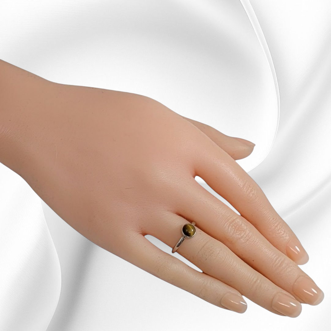 925 Sterling Silver Women's Ring with Authentic Tiger's Eye Gemstone