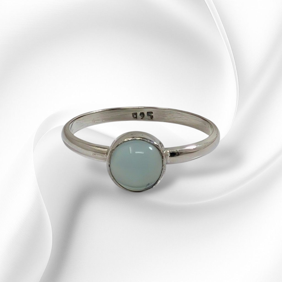 925 Sterling Silver Women's Ring with Authentic Blue Chalcedony Gemstone