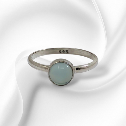 925 Sterling Silver Women's Ring with Authentic Blue Chalcedony Gemstone