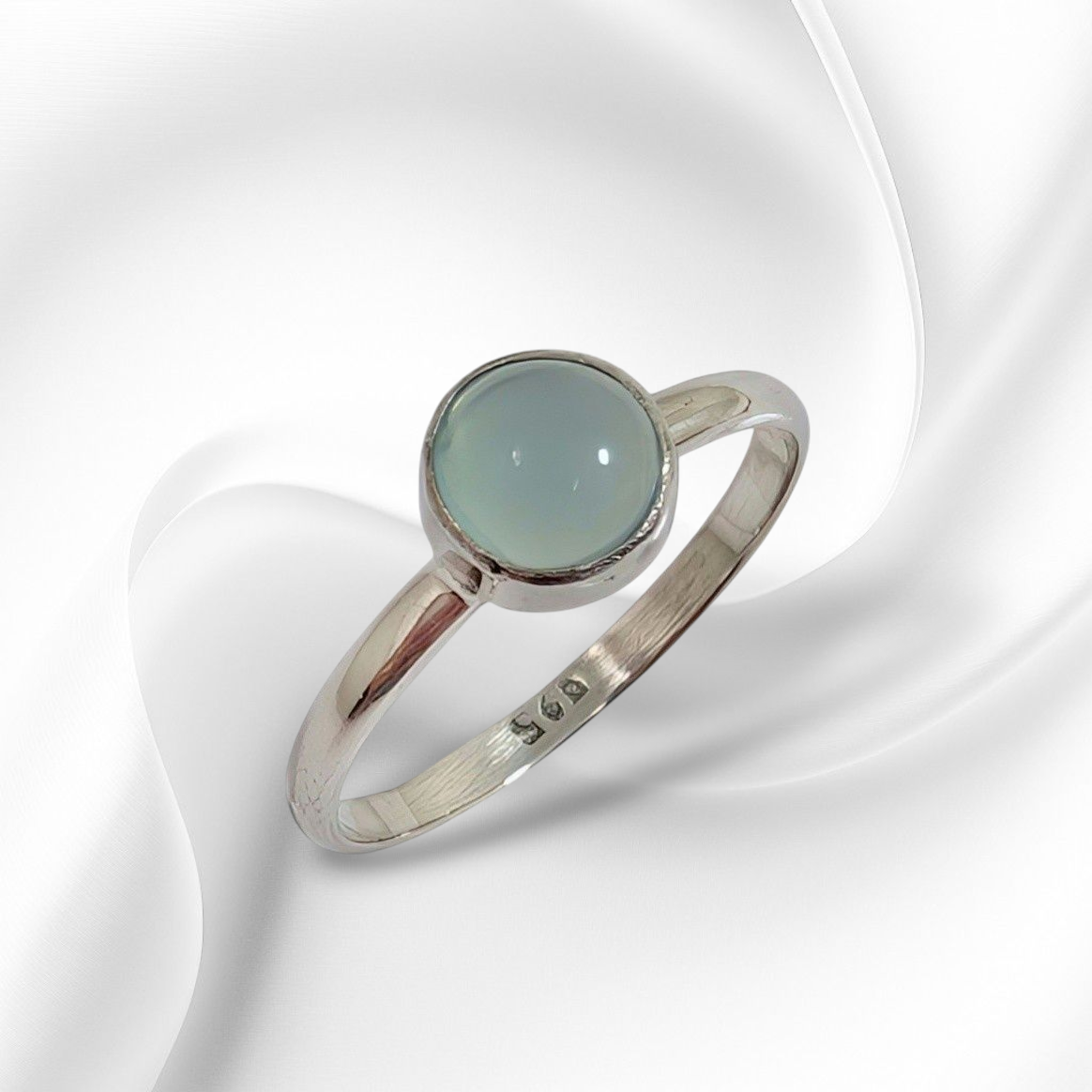 925 Sterling Silver Women's Ring with Authentic Blue Chalcedony Gemstone