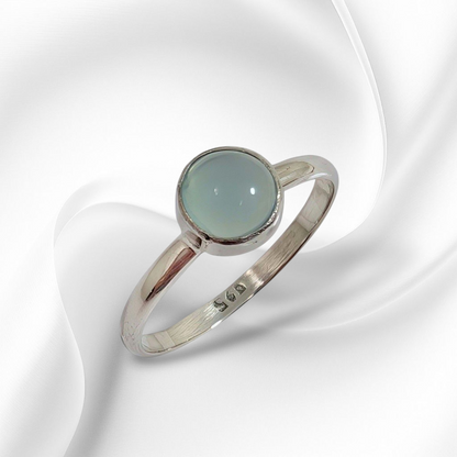 925 Sterling Silver Women's Ring with Authentic Blue Chalcedony Gemstone