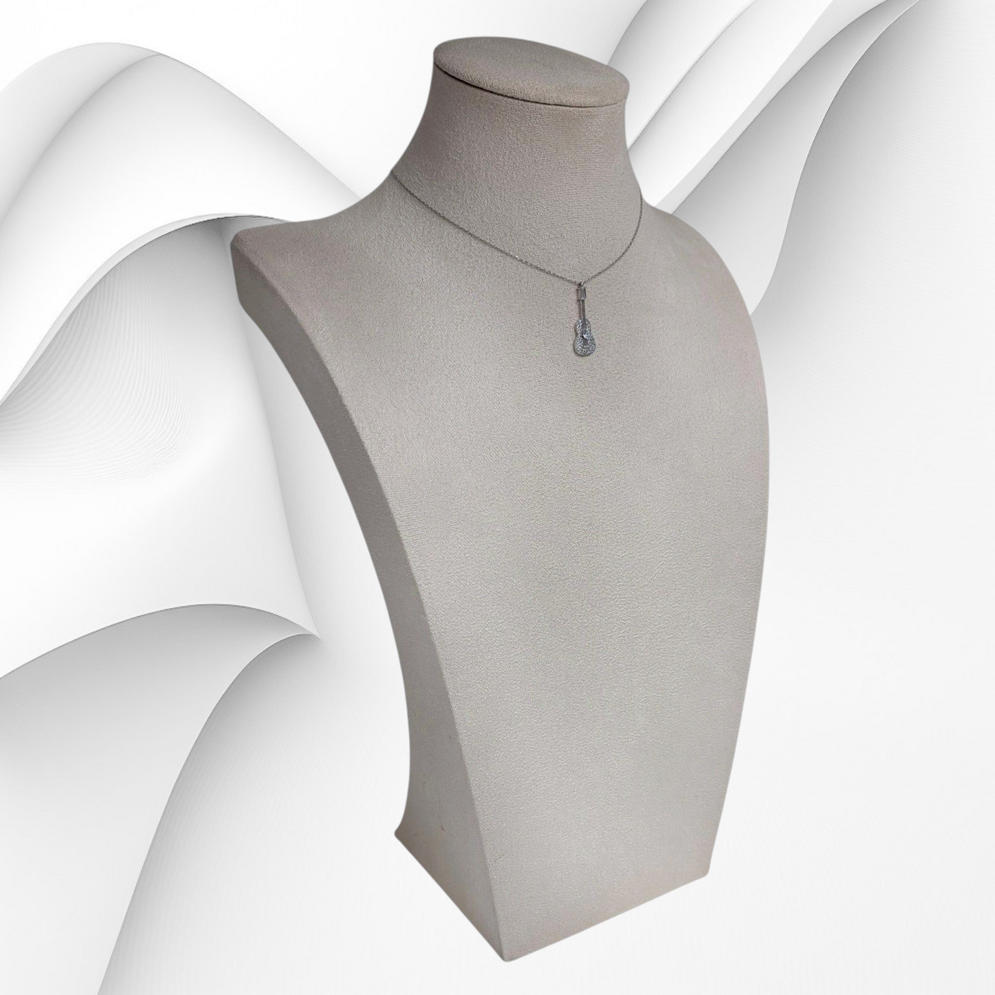 Genuine 925 Sterling Silver Women Necklace With Cubic Zirconia Crystals *Guitar Necklace