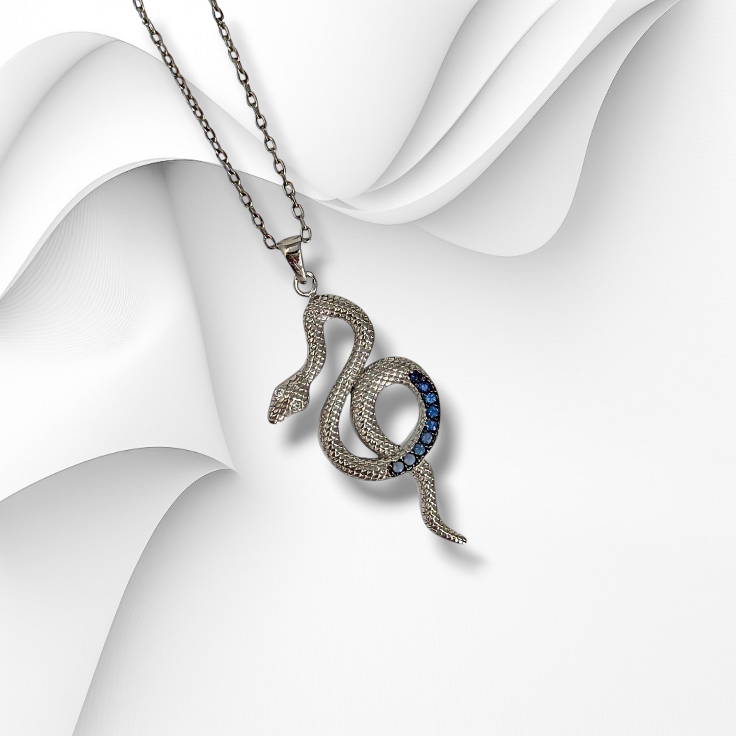 Genuine 925 Sterling Silver Women Necklace With Cubic Zirconia Crystals *Snake Necklace