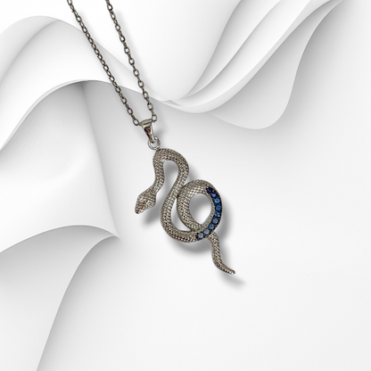 Genuine 925 Sterling Silver Women Necklace With Cubic Zirconia Crystals *Snake Necklace