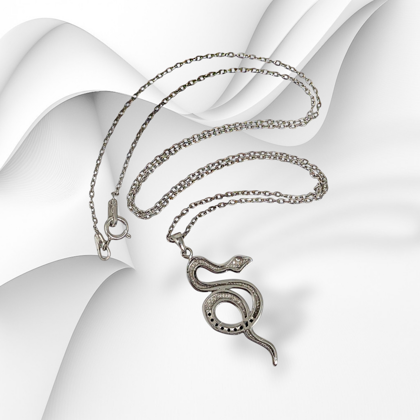 Genuine 925 Sterling Silver Women Necklace With Cubic Zirconia Crystals *Snake Necklace
