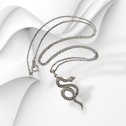 Genuine 925 Sterling Silver Women Necklace With Cubic Zirconia Crystals *Snake Necklace