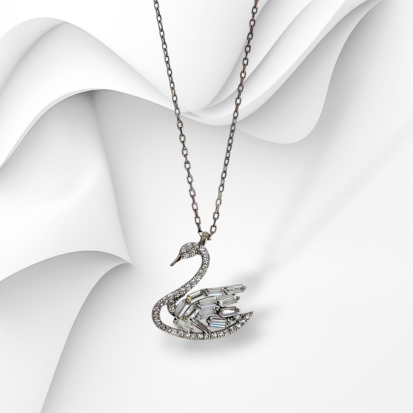 Genuine 925 Sterling Silver Women Necklace With Cubic Zirconia Crystals *Swan Necklace