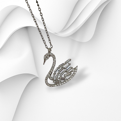Genuine 925 Sterling Silver Women Necklace With Cubic Zirconia Crystals *Swan Necklace