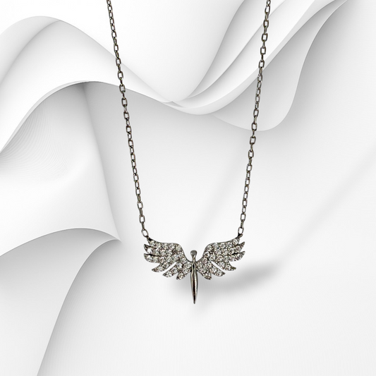 Genuine 925 Sterling Silver Women Necklace With Cubic Zirconia Crystals *Angel Necklace