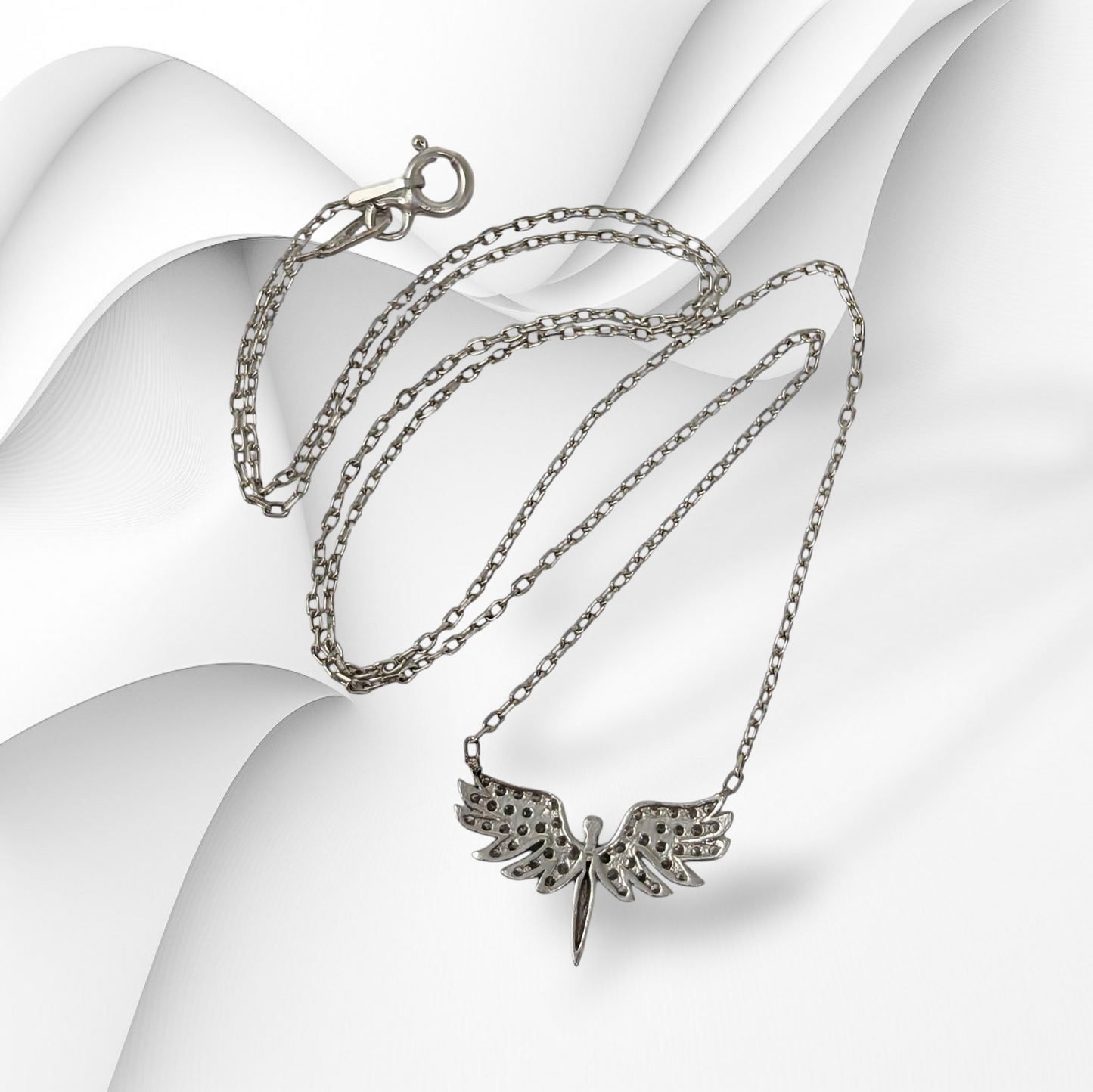 Genuine 925 Sterling Silver Women Necklace With Cubic Zirconia Crystals *Angel Necklace