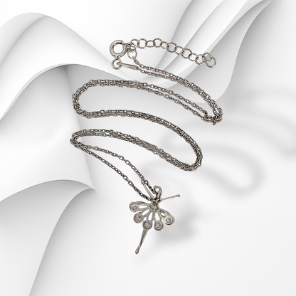 Genuine 925 Sterling Silver Women Necklace With Cubic Zirconia Crystals *Ballerina Necklace