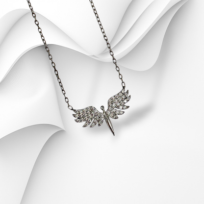 Genuine 925 Sterling Silver Women Necklace With Cubic Zirconia Crystals *Angel Necklace