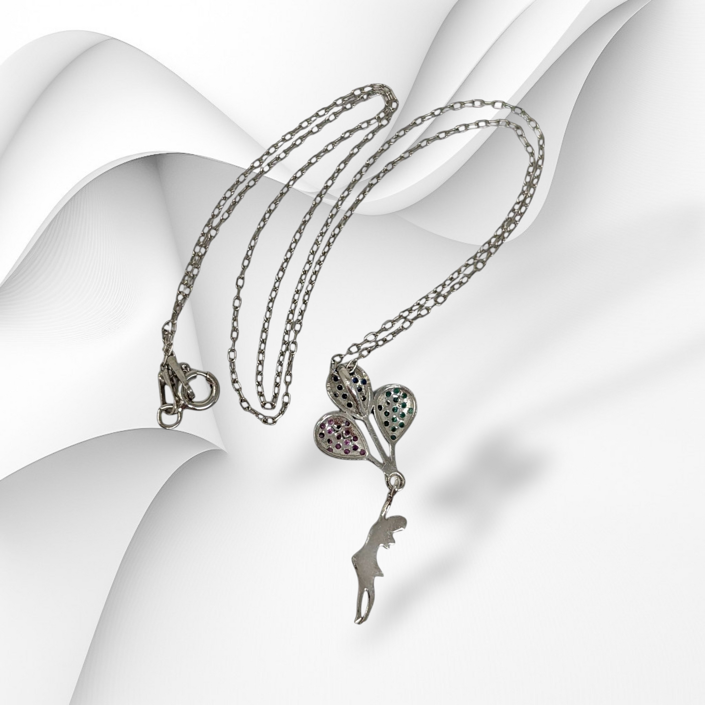 Genuine 925 Sterling Silver Women Necklace With Cubic Zirconia Crystals *Girl with Balloons Necklace