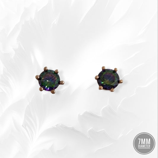 925 Sterling Silver Stud Earrings with Mystic Topaz, 14K Rose Gold plated