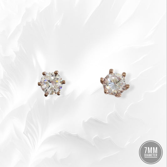 925 Sterling Silver Stud Earrings with Cubic Zirconia Crystals, 14K Rose Gold plated