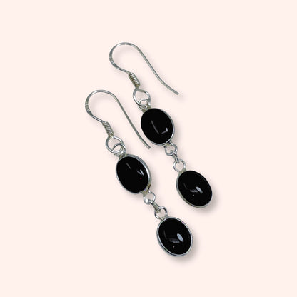 925 Sterling Silver Hook Earrings with Authentic Black Onyx Gemstones