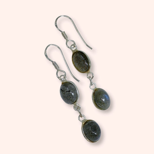 925 Sterling Silver Hook Earrings with Authentic Labradorite Gemstones