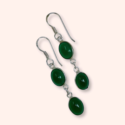 925 Sterling Silver Hook Earrings with Authentic Green Onyx Gemstones