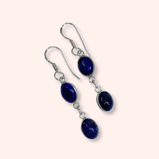925 Sterling Silver Hook Earrings with Authentic Lapis Lazuli Gemstones