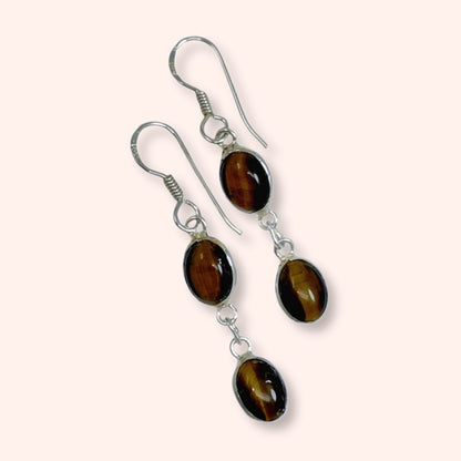 925 Sterling Silver Hook Earrings with Authentic Tiger's Eye Gemstones