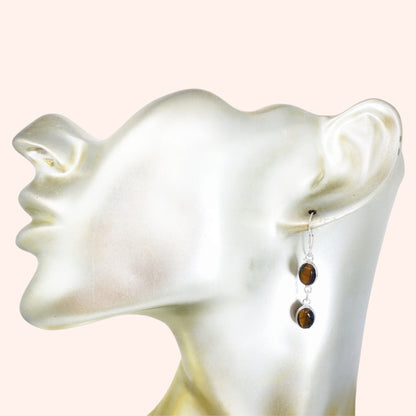 925 Sterling Silver Hook Earrings with Authentic Tiger's Eye Gemstones