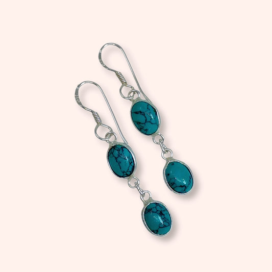 925 Sterling Silver Hook Earrings with Authentic Turquoise Gemstones