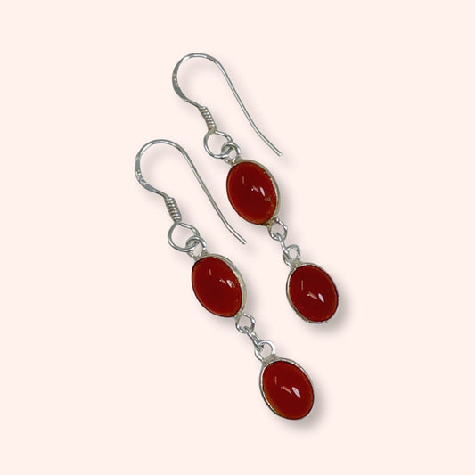 925 Sterling Silver Hook Earrings with Authentic Carnelian Gemstones