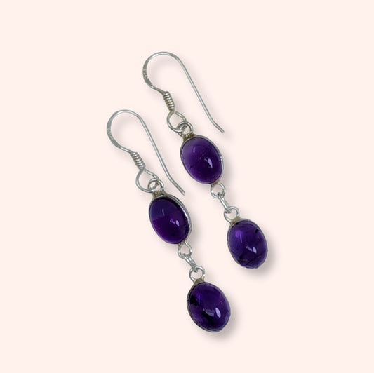 925 Sterling Silver Hook Earrings with Authentic Amethyst Gemstones