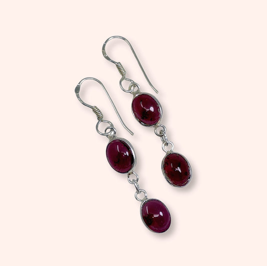 925 Sterling Silver Hook Earrings with Authentic Red Garnet Gemstones