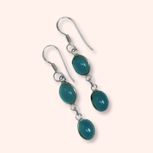 925 Sterling Silver Hook Earrings with Authentic Blue Chalcedony Gemstones
