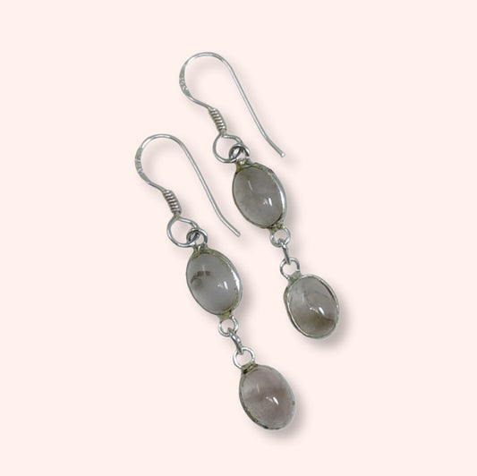 925 Sterling Silver Hook Earrings with Authentic Rose Quartz